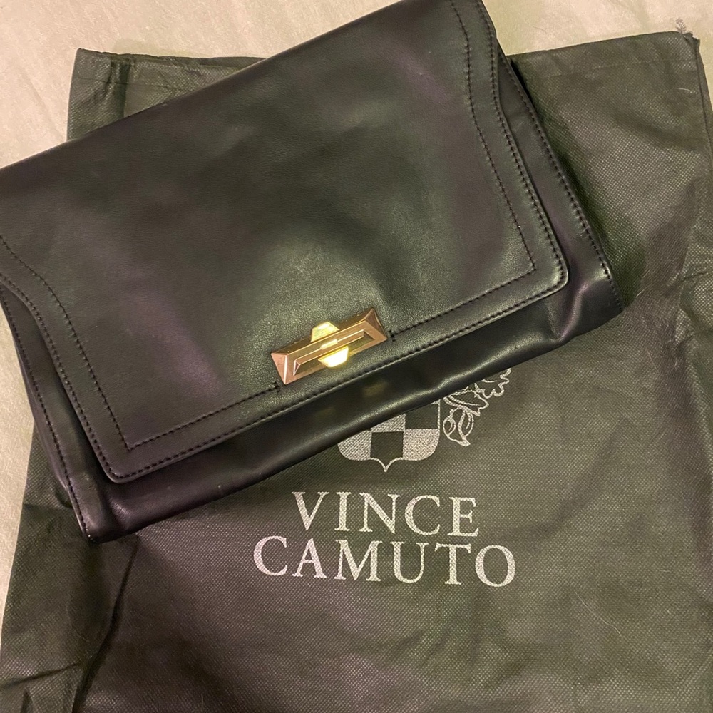 Soft black leather Vince Camuto Clutch - large